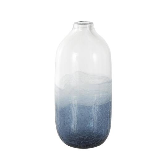 Dark Blue Glass Wavy Ombre Decorative Vase with Textured Base